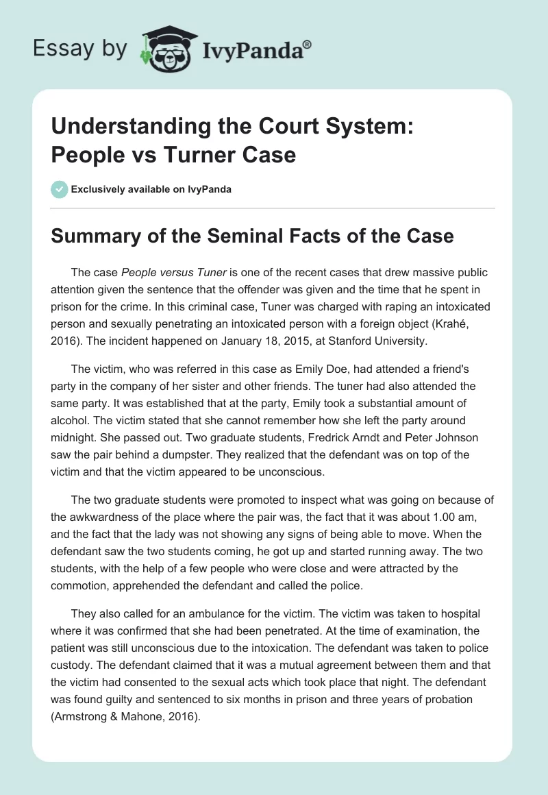 Understanding the Court System: People vs. Turner Case. Page 1