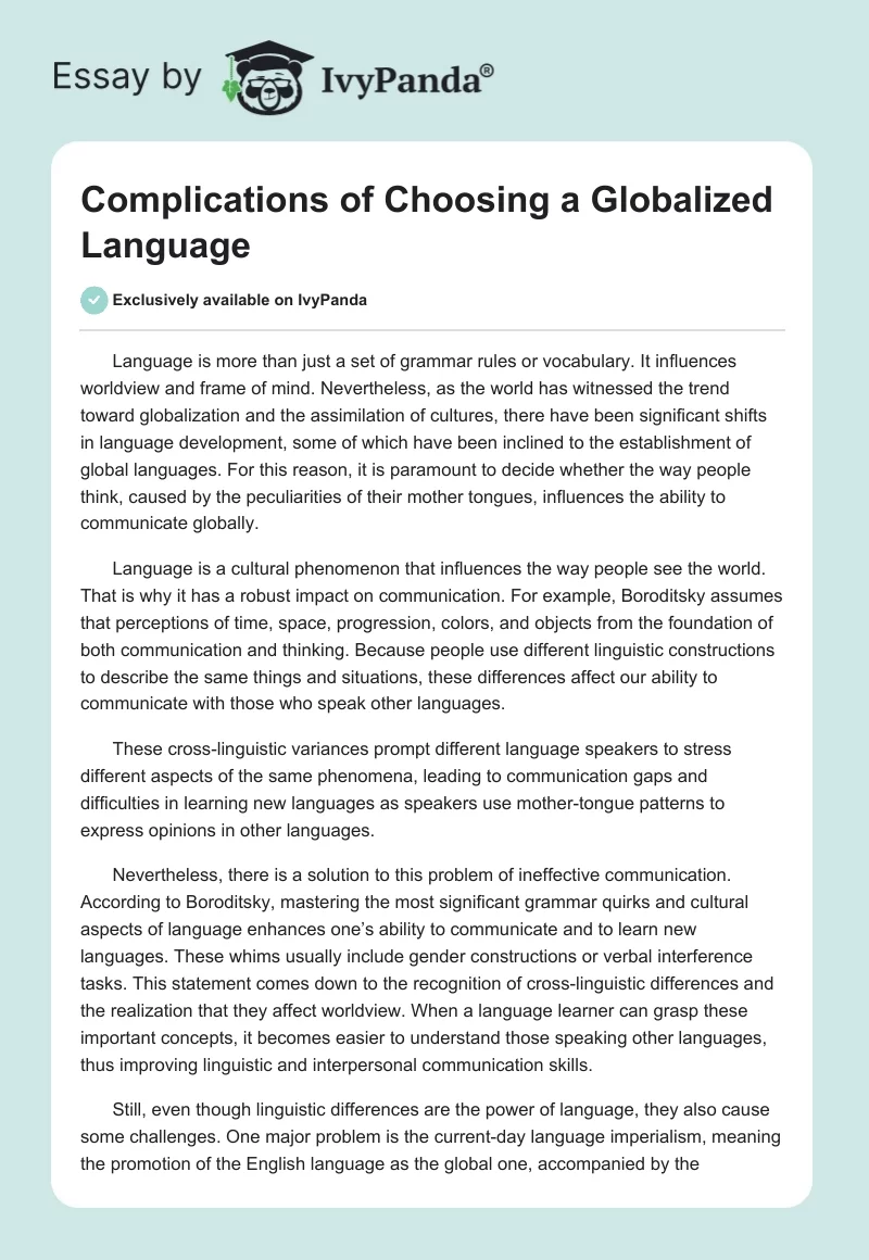 Complications of Choosing a Globalized Language. Page 1
