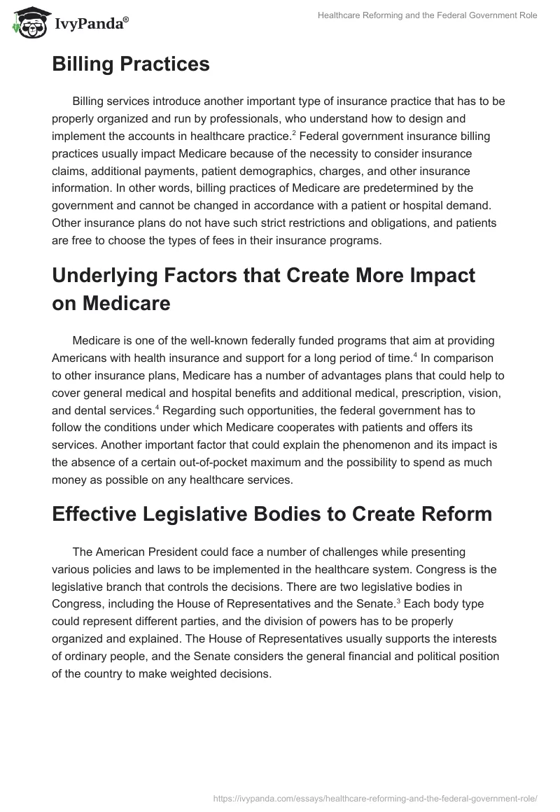 Healthcare Reforming and the Federal Government Role. Page 2