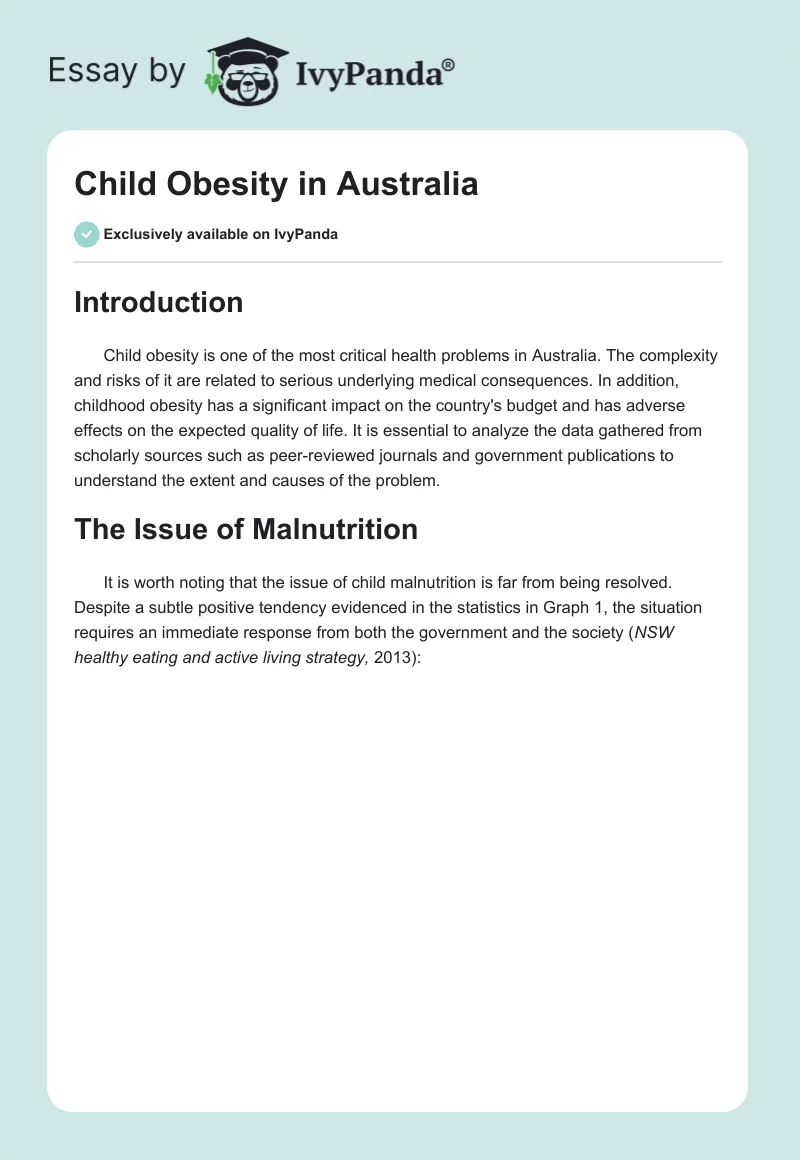 Child Obesity in Australia. Page 1