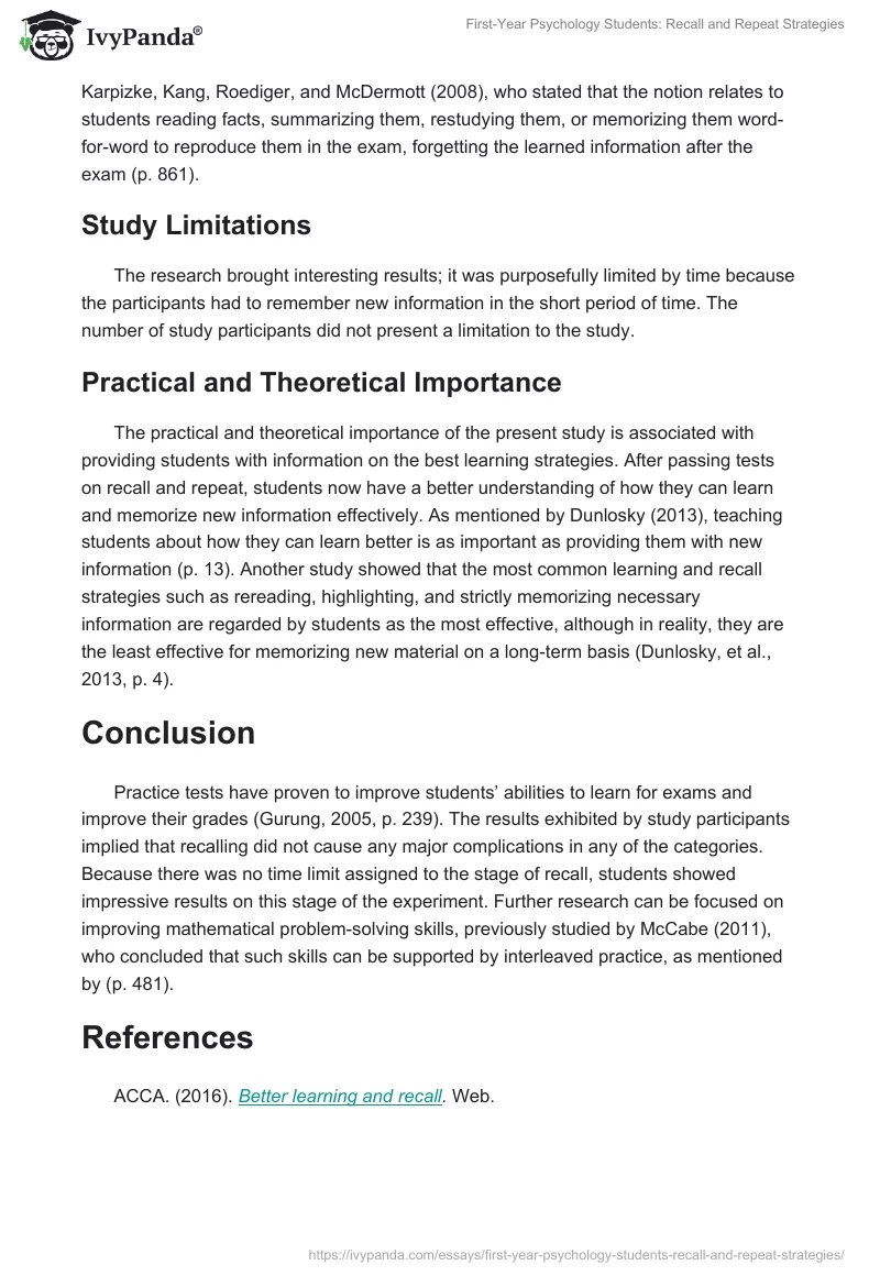 First-Year Psychology Students: Recall and Repeat Strategies. Page 4