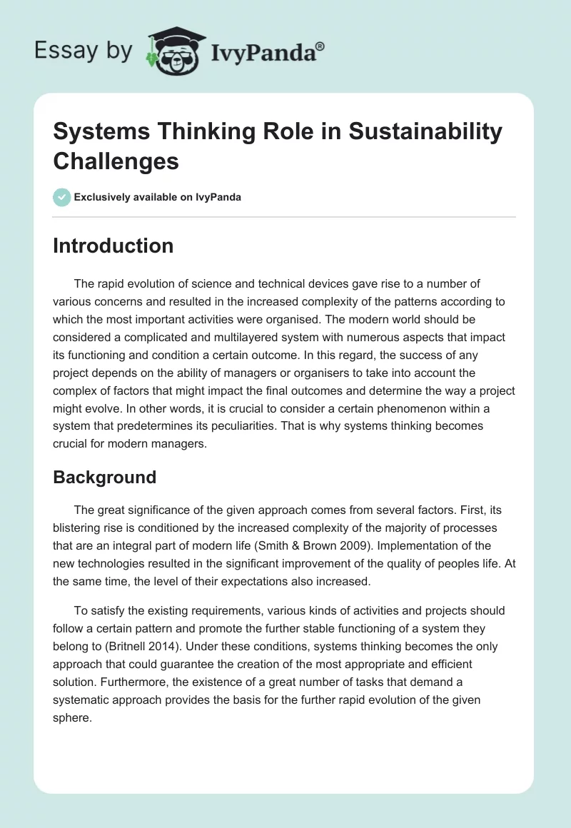 Systems Thinking Role in Sustainability Challenges. Page 1