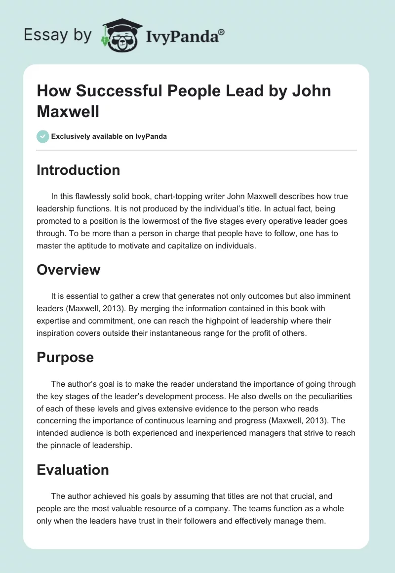 "How Successful People Lead" by John Maxwell. Page 1