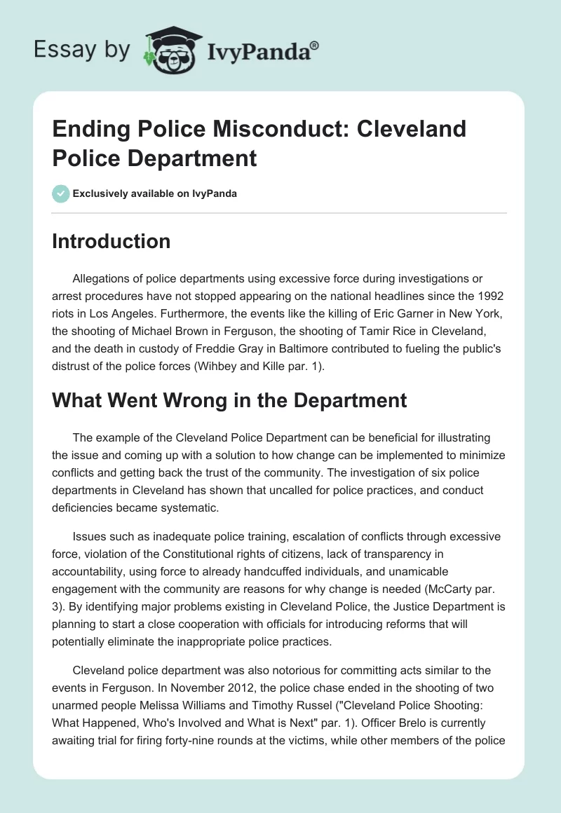 Ending Police Misconduct: Cleveland Police Department. Page 1