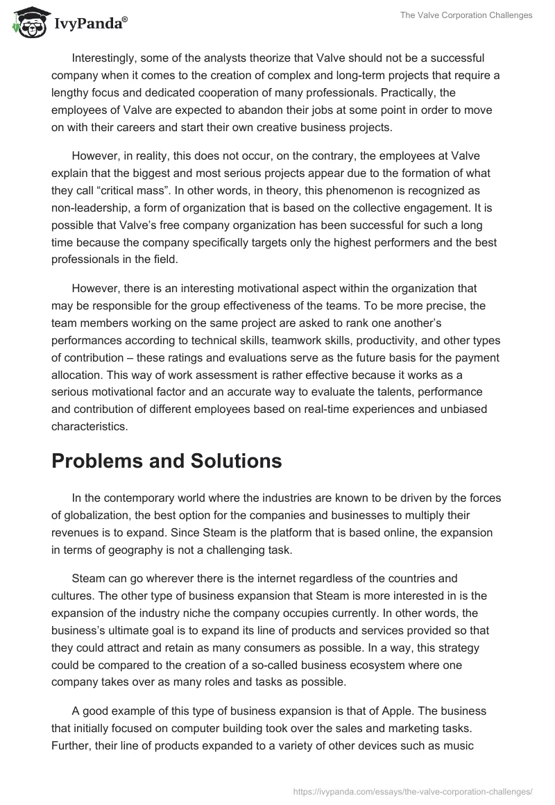 The Valve Corporation Challenges. Page 4
