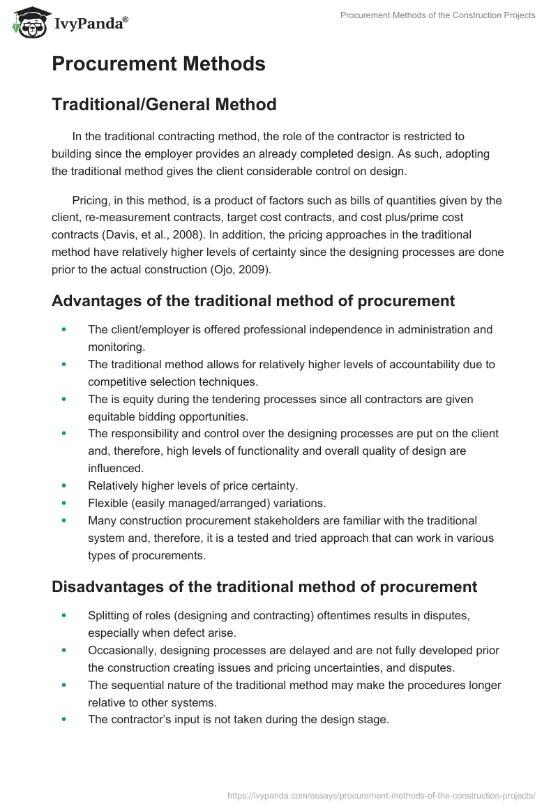 Procurement Methods of the Construction Projects. Page 2