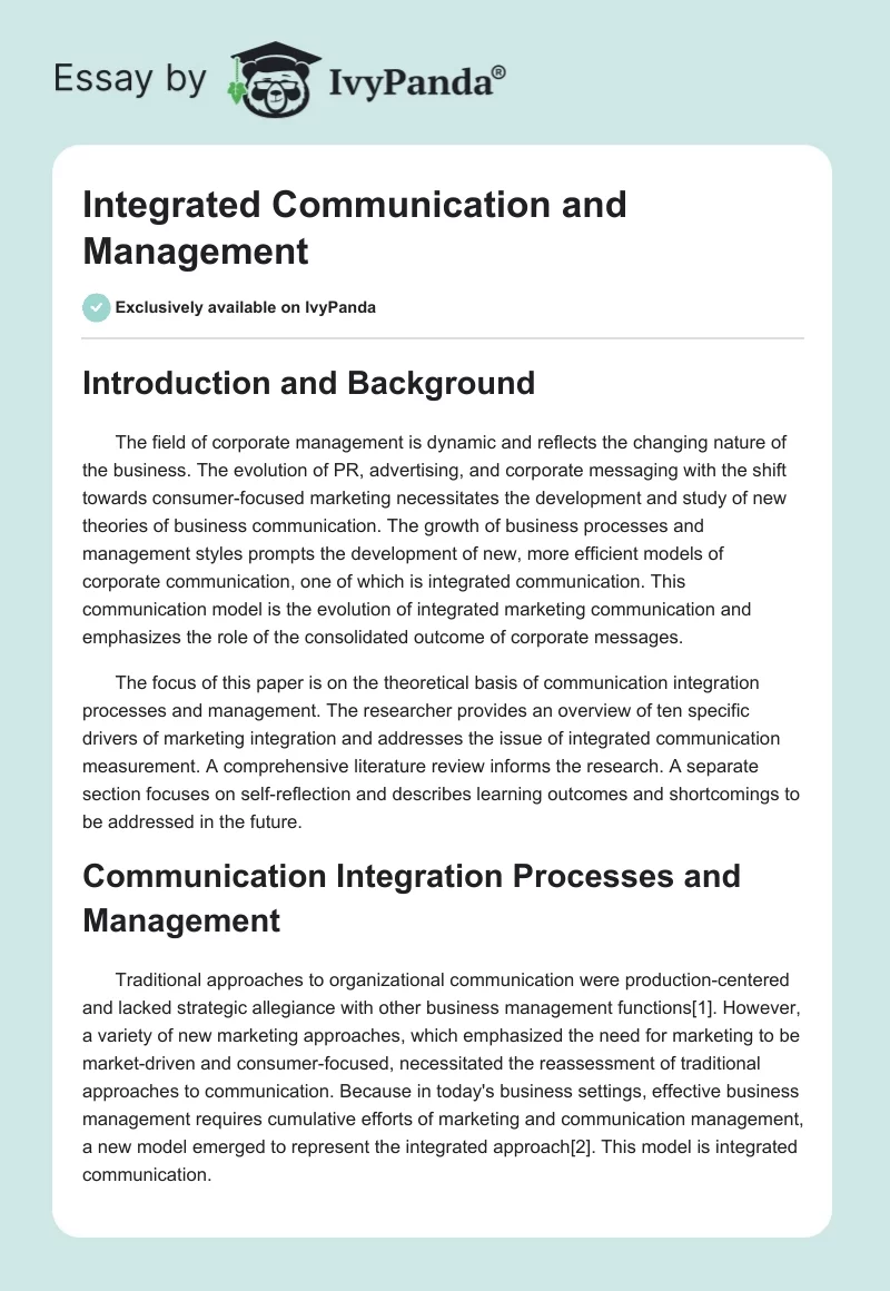 Integrated Communication and Management. Page 1