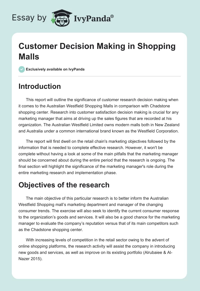 Customer Decision Making in Shopping Malls. Page 1