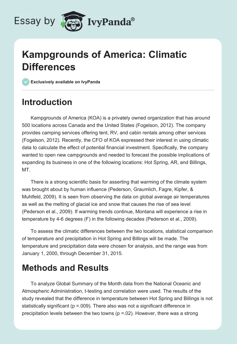 Kampgrounds of America: Climatic Differences. Page 1