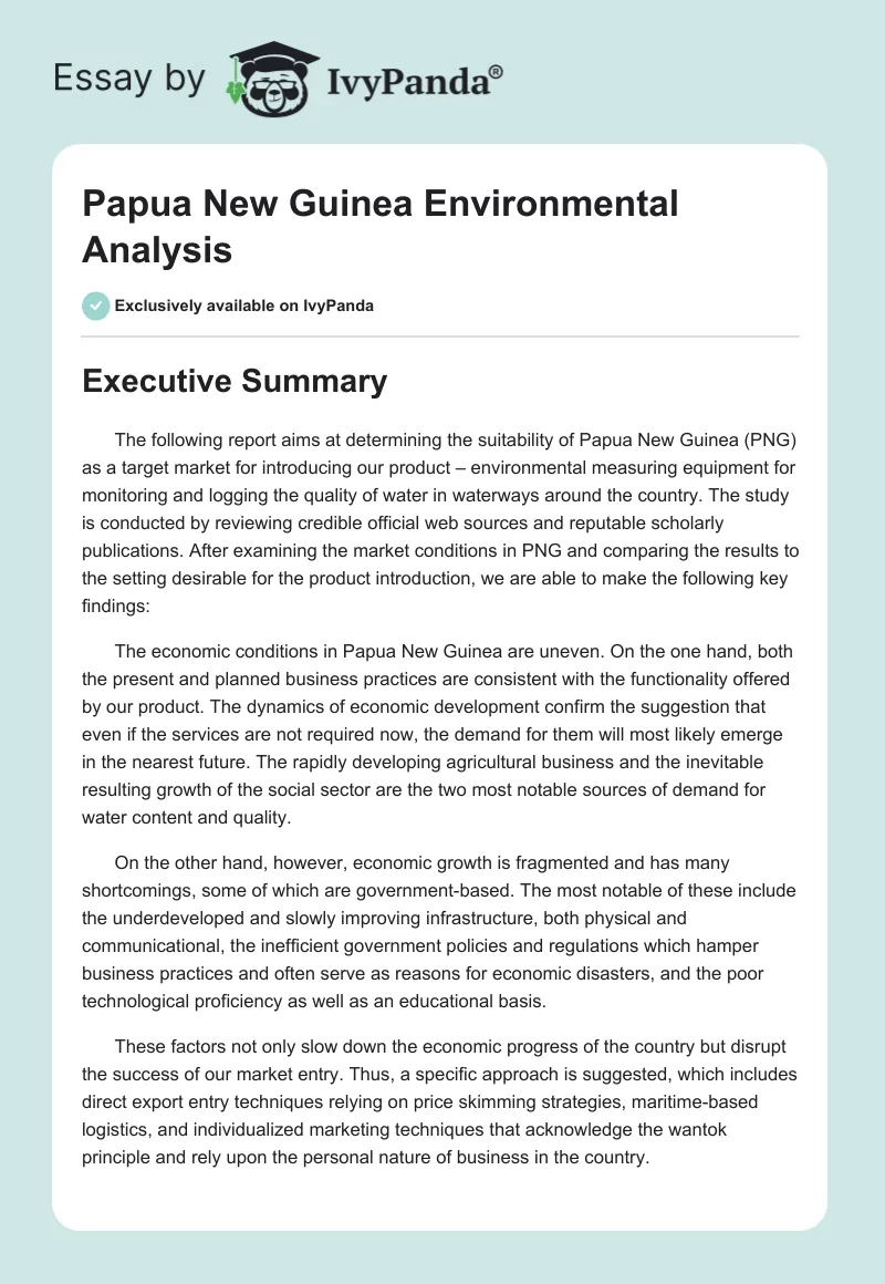 Papua New Guinea Environmental Analysis. Page 1