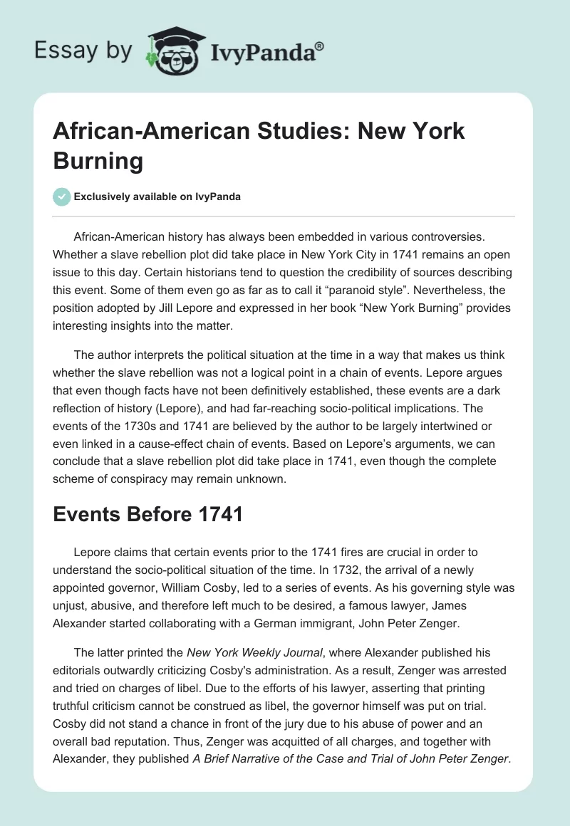 African-American Studies: New York Burning. Page 1
