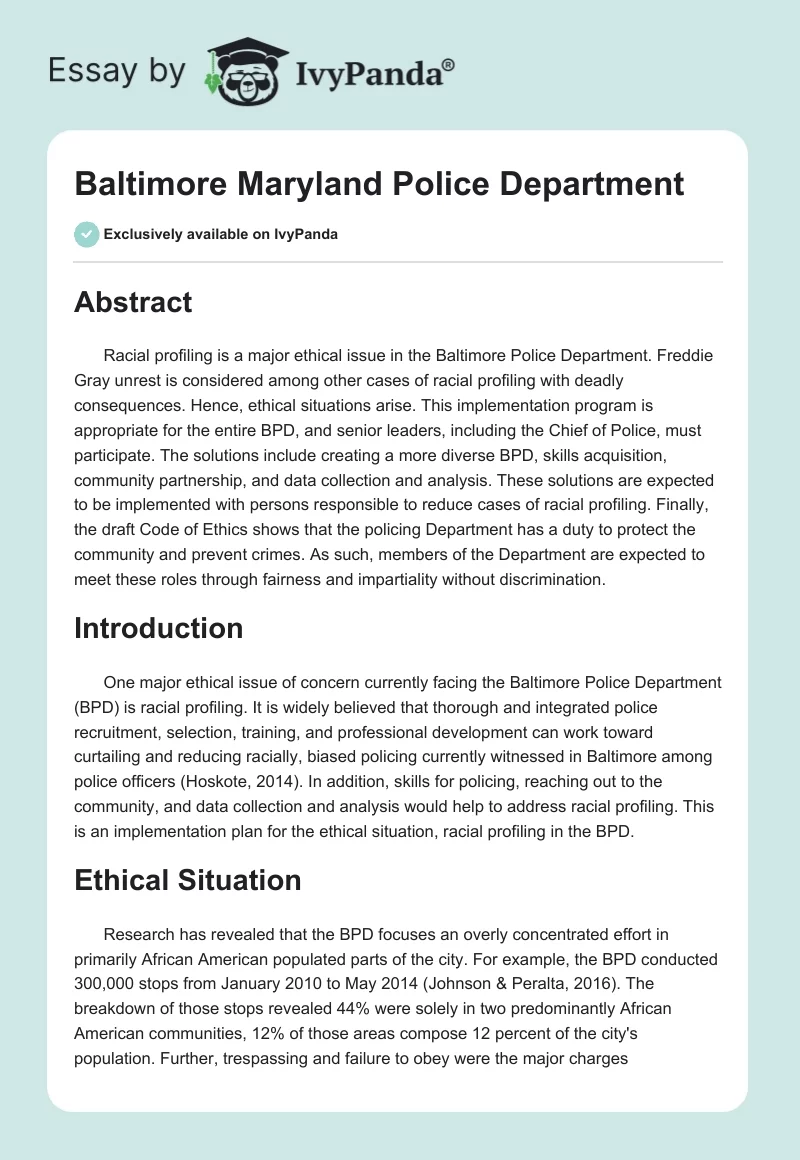 Baltimore Maryland Police Department. Page 1