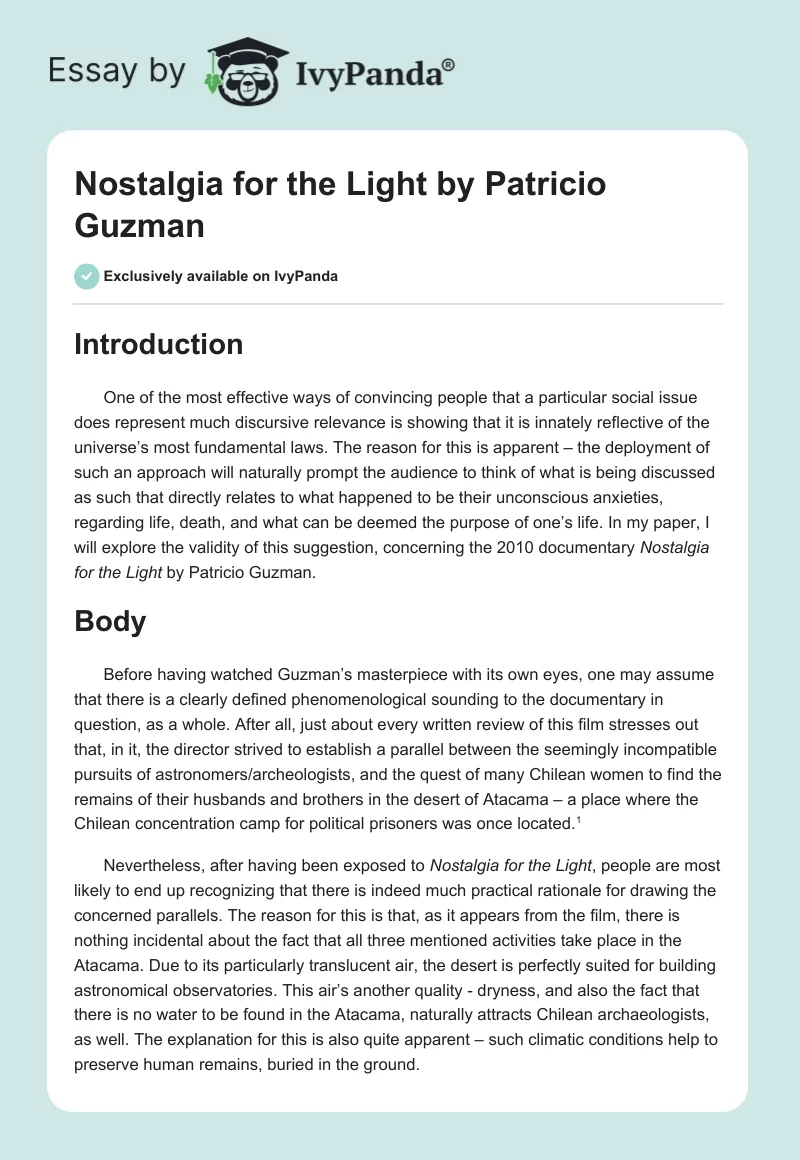 "Nostalgia for the Light" by Patricio Guzman. Page 1