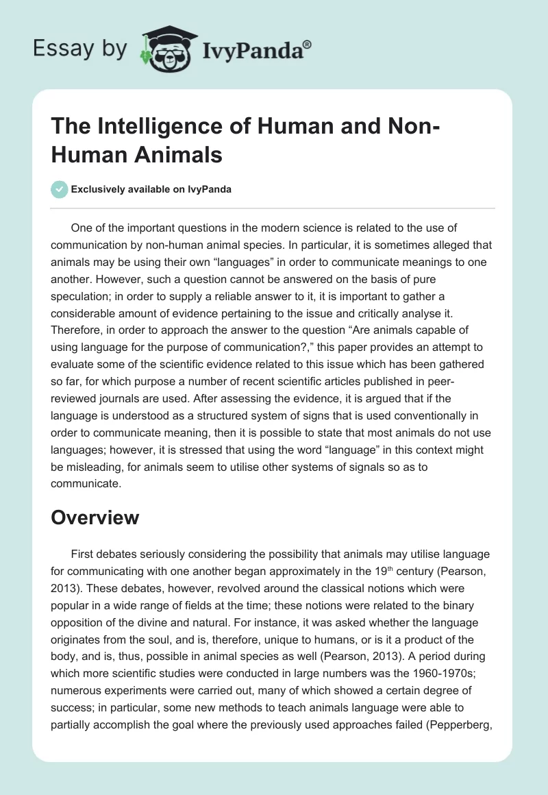 The Intelligence of Human and Non-Human Animals. Page 1