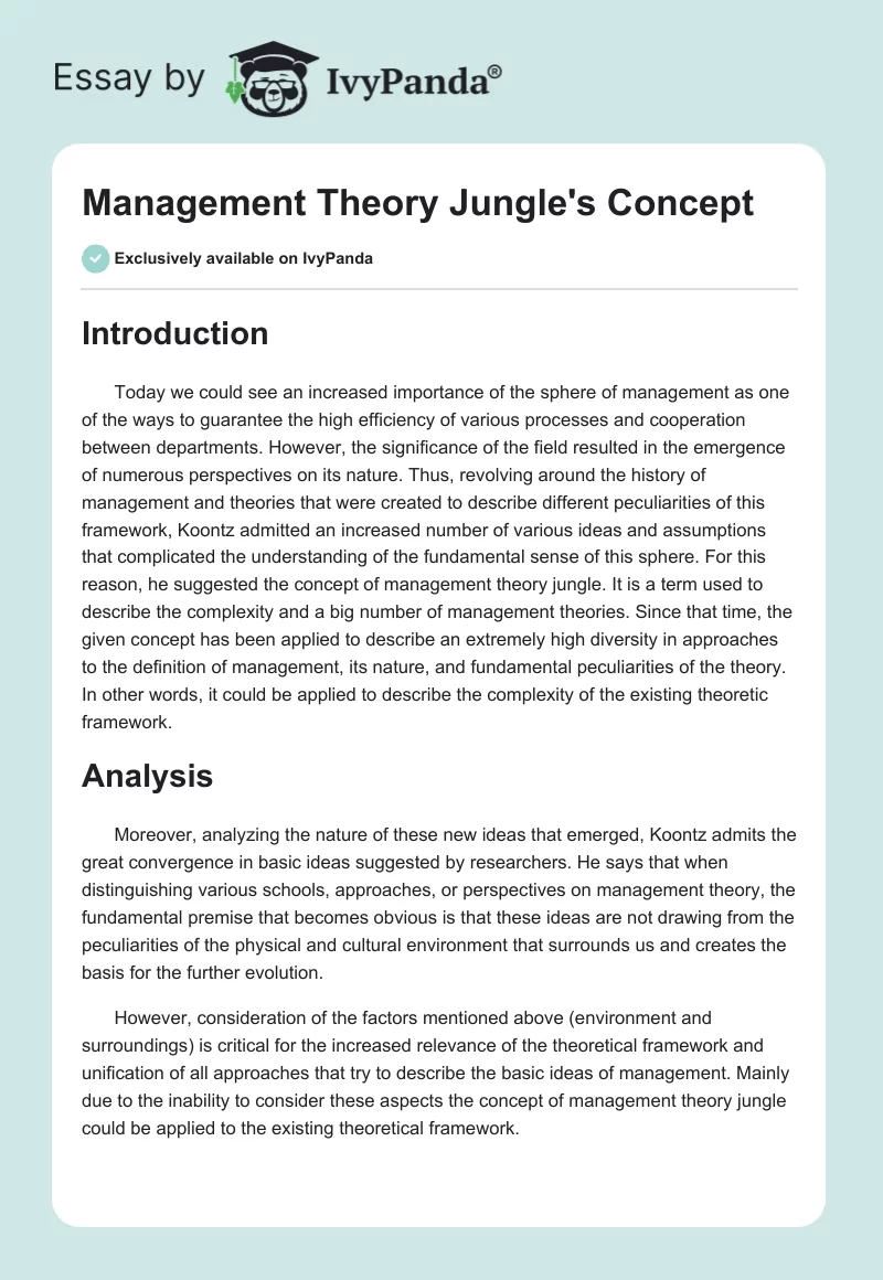 Management Theory Jungle's Concept. Page 1