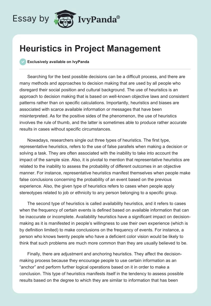 Heuristics in Project Management. Page 1