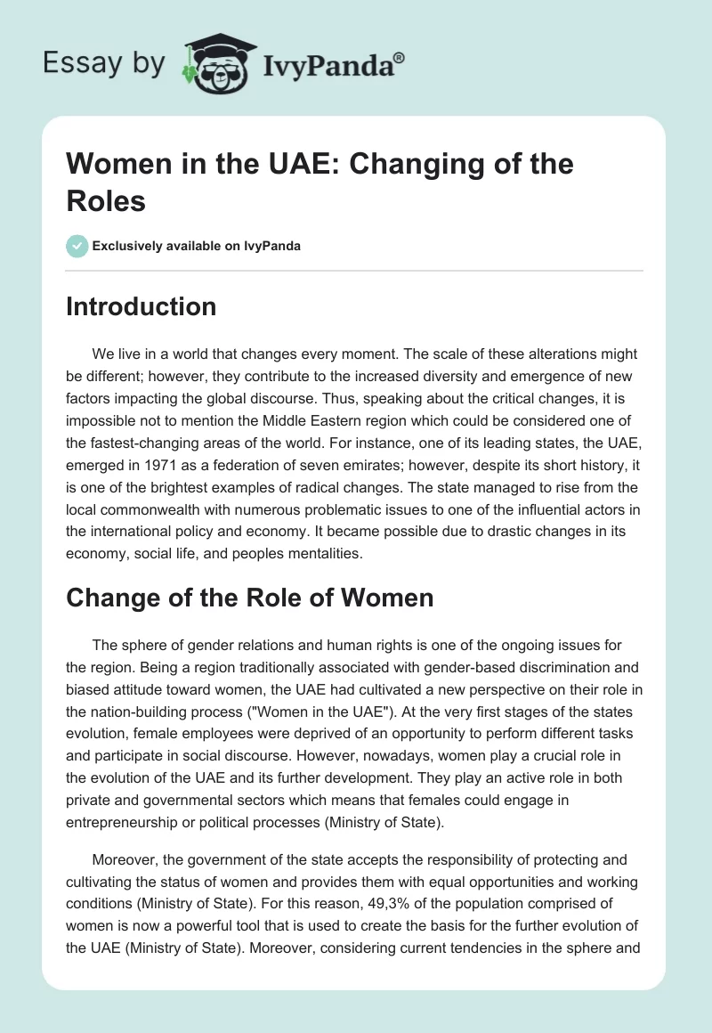Women in the UAE: Changing of the Roles. Page 1