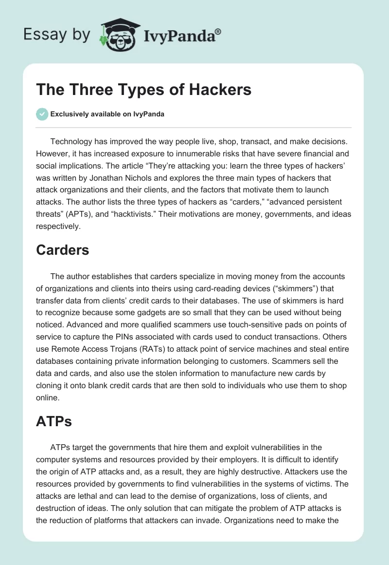 The Three Types of Hackers. Page 1