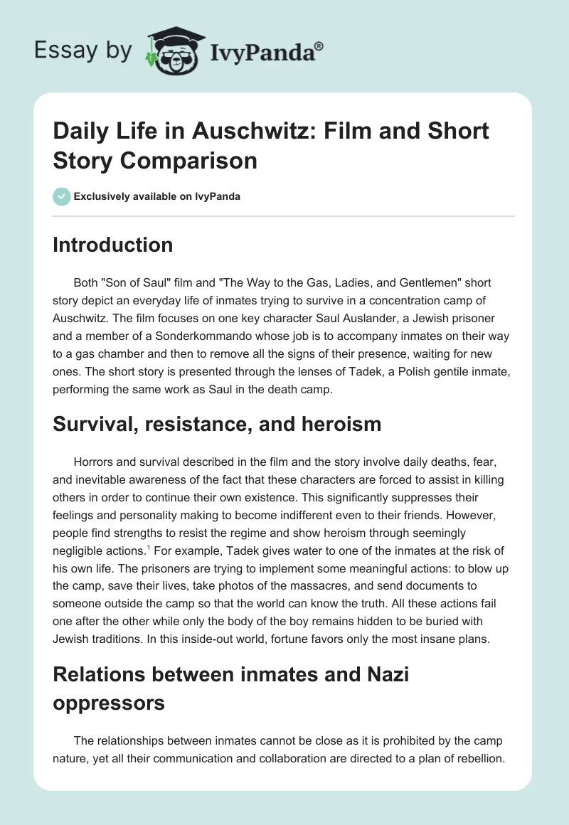 Daily Life in Auschwitz: Film and Short Story Comparison. Page 1