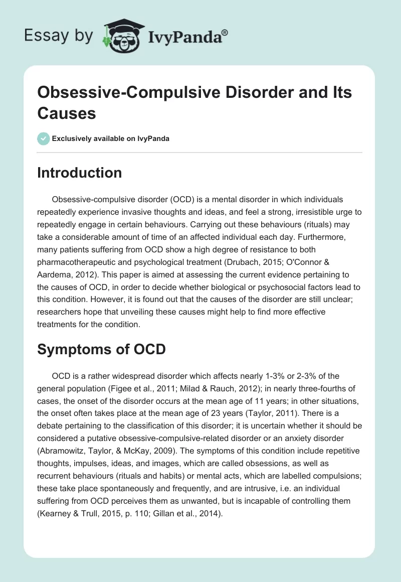 Obsessive-Compulsive Disorder and Its Causes. Page 1