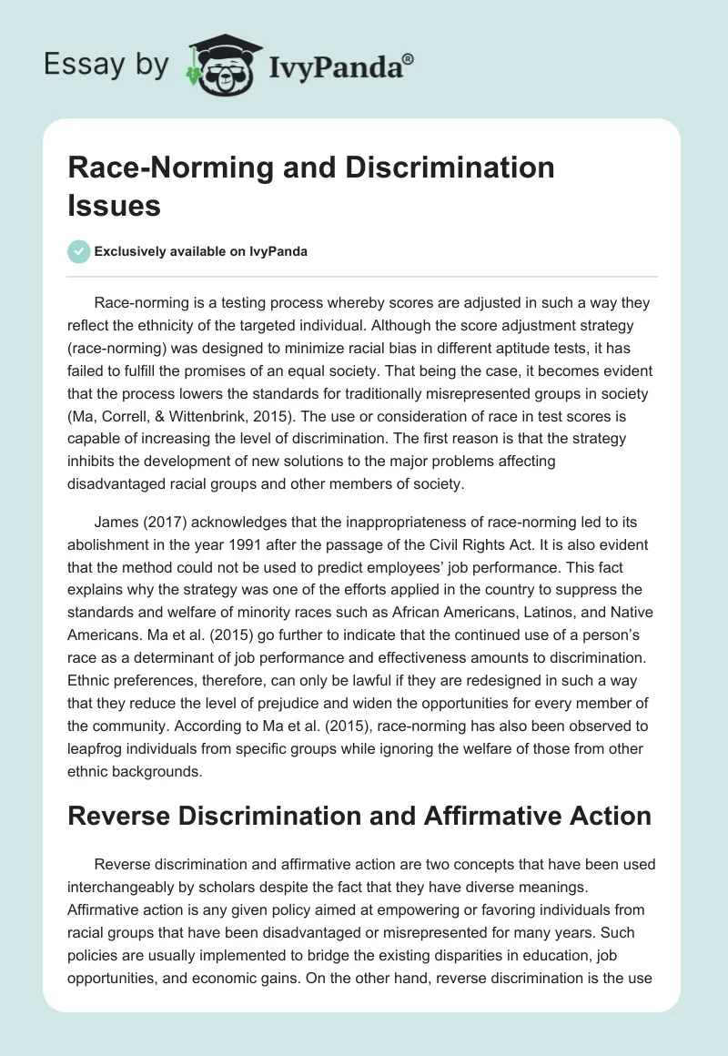 Race-Norming and Discrimination Issues. Page 1