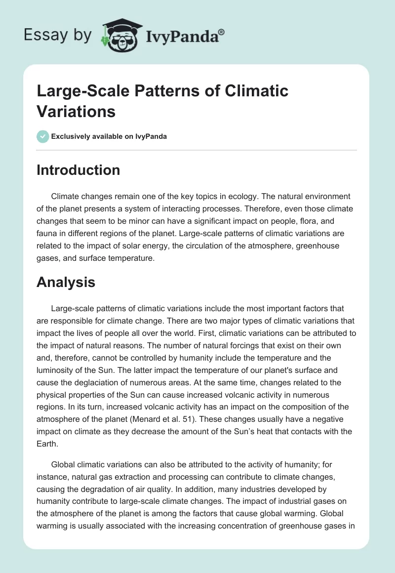 Large-Scale Patterns of Climatic Variations. Page 1