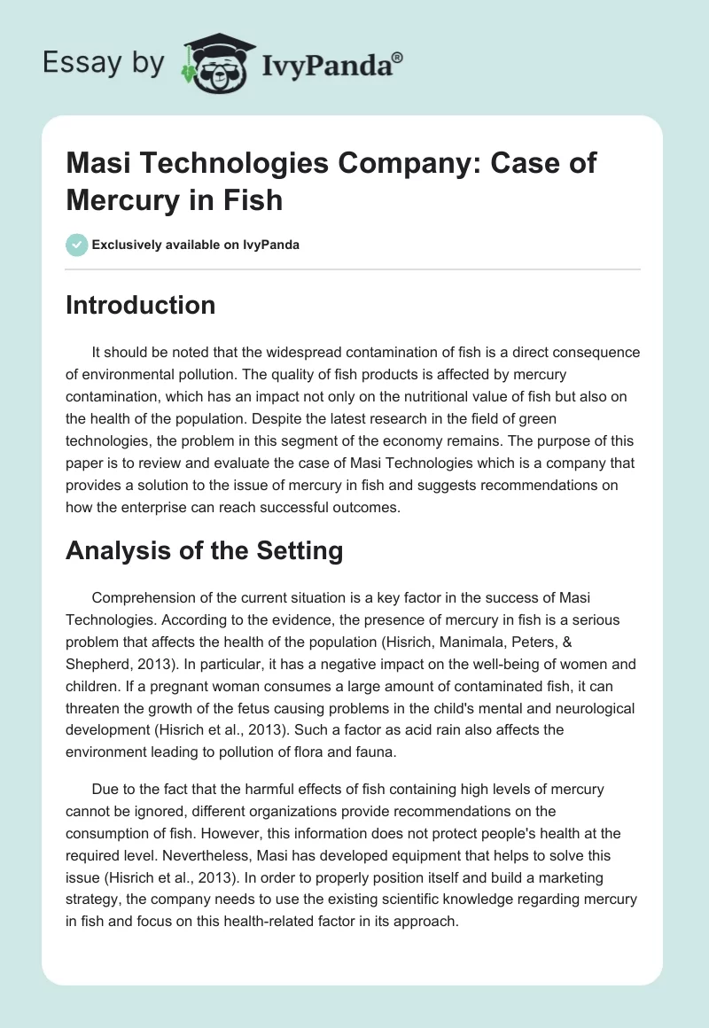 Masi Technologies Company: Case of Mercury in Fish. Page 1
