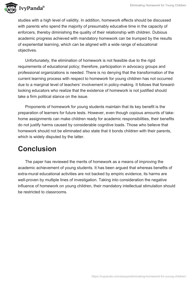 Eliminating Homework for Young Children. Page 2