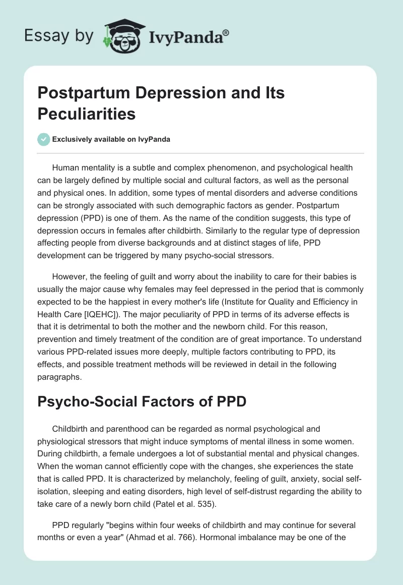 Postpartum Depression and Its Peculiarities. Page 1