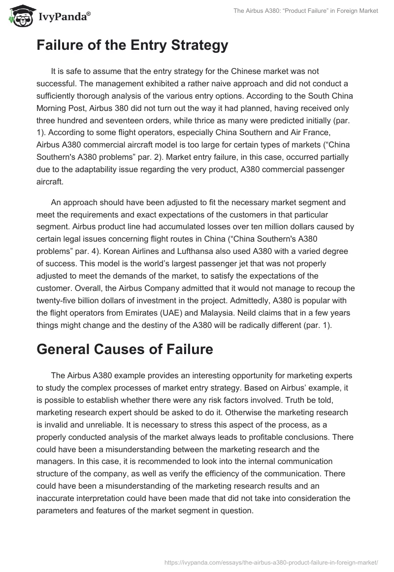 The Airbus A380: “Product Failure” in Foreign Market. Page 2