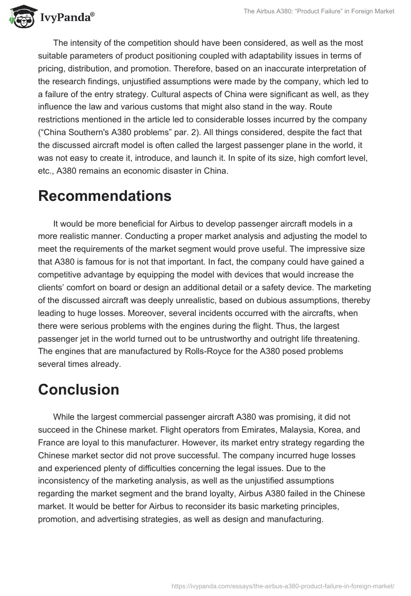 The Airbus A380: “Product Failure” in Foreign Market. Page 3