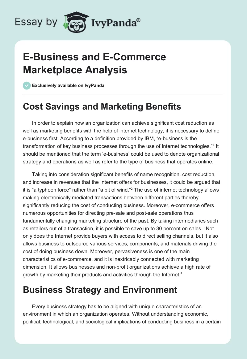 E-Business and E-Commerce Marketplace Analysis. Page 1