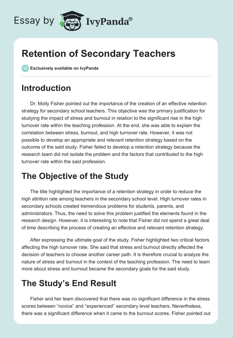 Retention of Secondary Teachers. Page 1