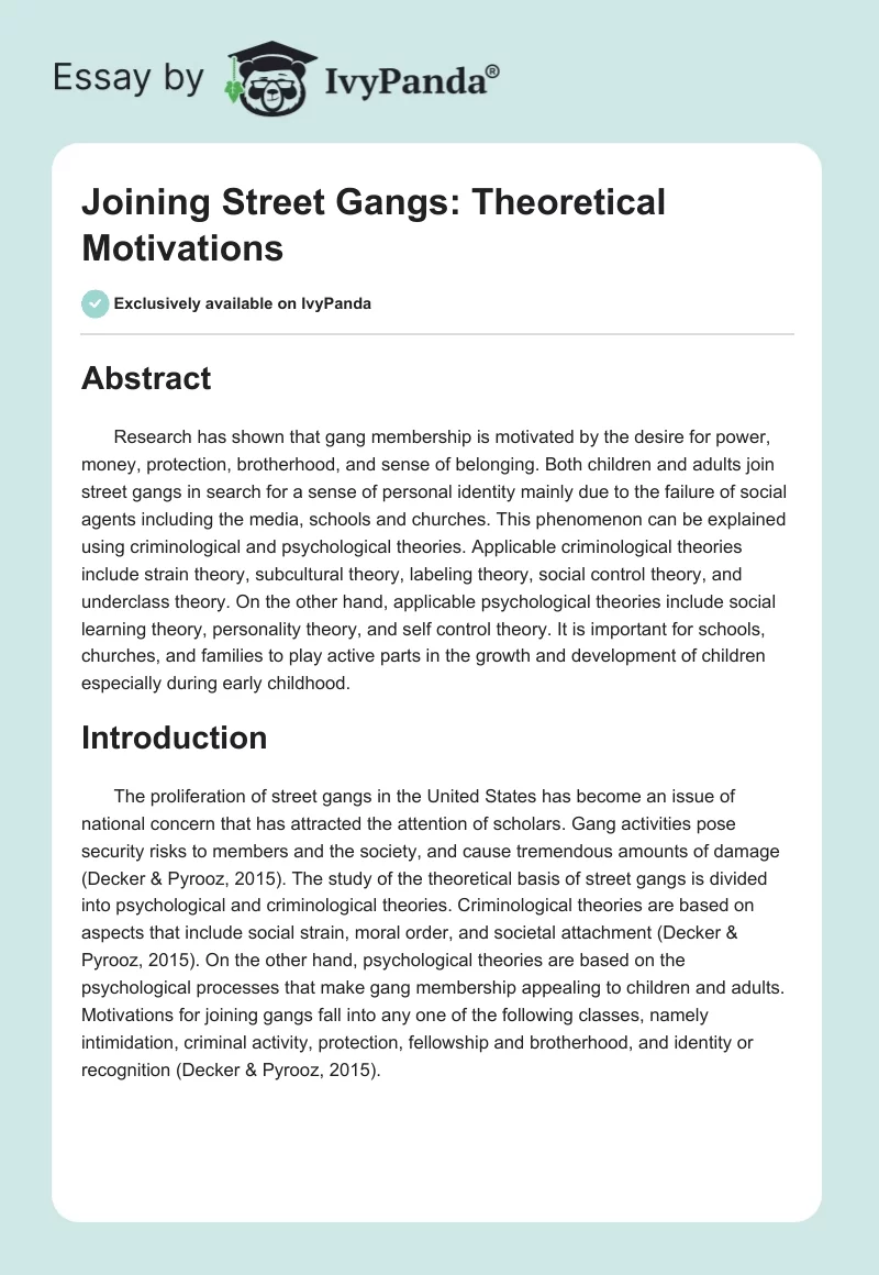Joining Street Gangs: Theoretical Motivations. Page 1