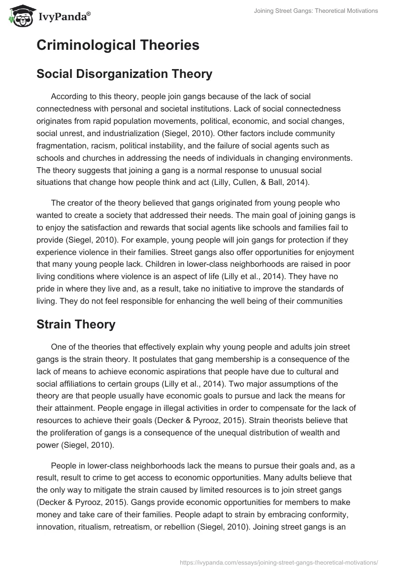 Joining Street Gangs: Theoretical Motivations. Page 2