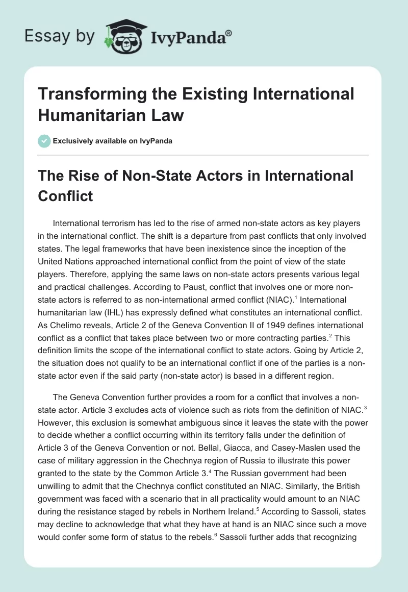 Transforming the Existing International Humanitarian Law. Page 1