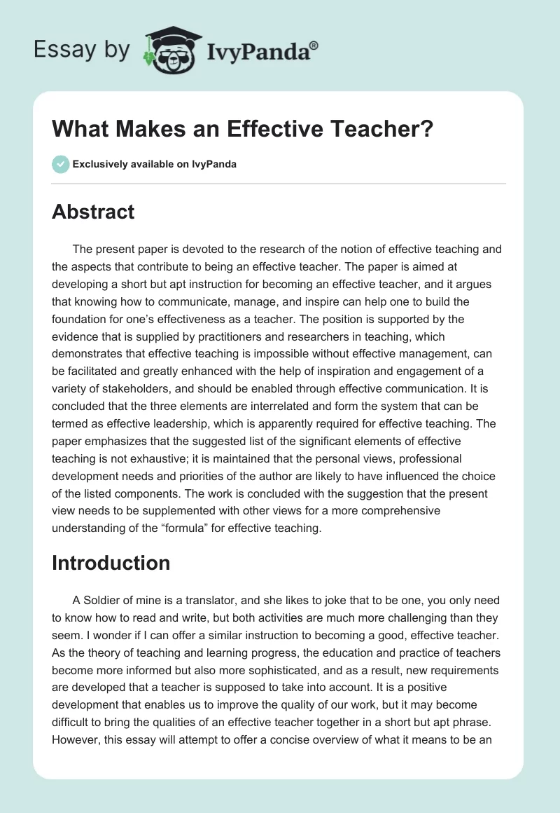 What Makes an Effective Teacher?. Page 1