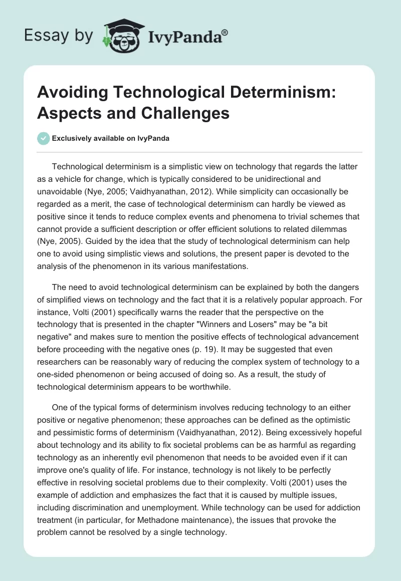 Avoiding Technological Determinism: Aspects and Challenges. Page 1