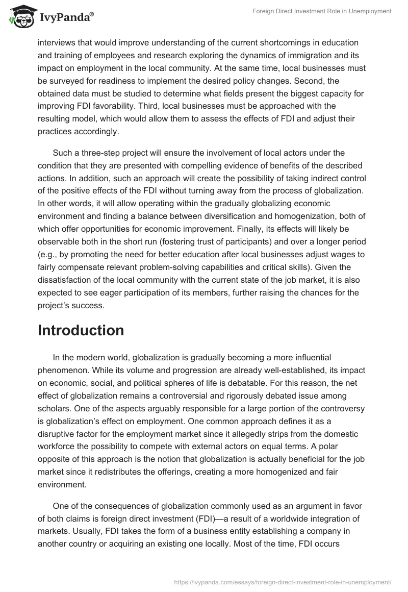 Foreign Direct Investment Role in Unemployment. Page 2