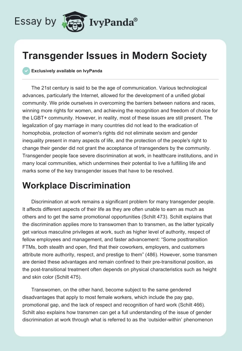 Transgender Issues in Modern Society. Page 1