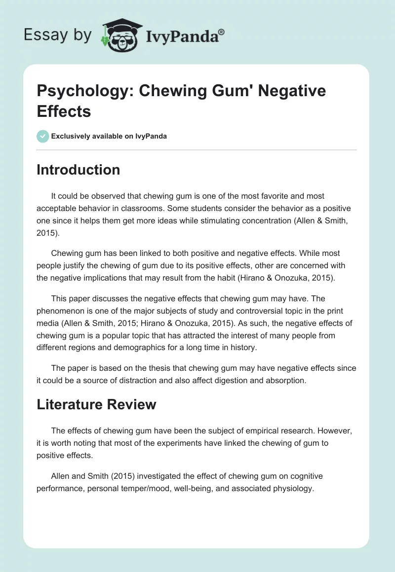 Psychology: Chewing Gum' Negative Effects. Page 1