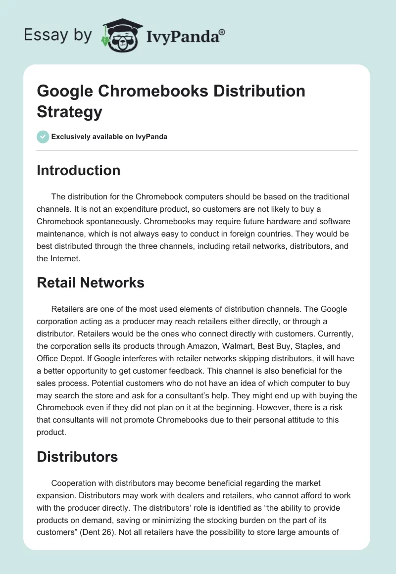 Google Chromebooks Distribution Strategy. Page 1