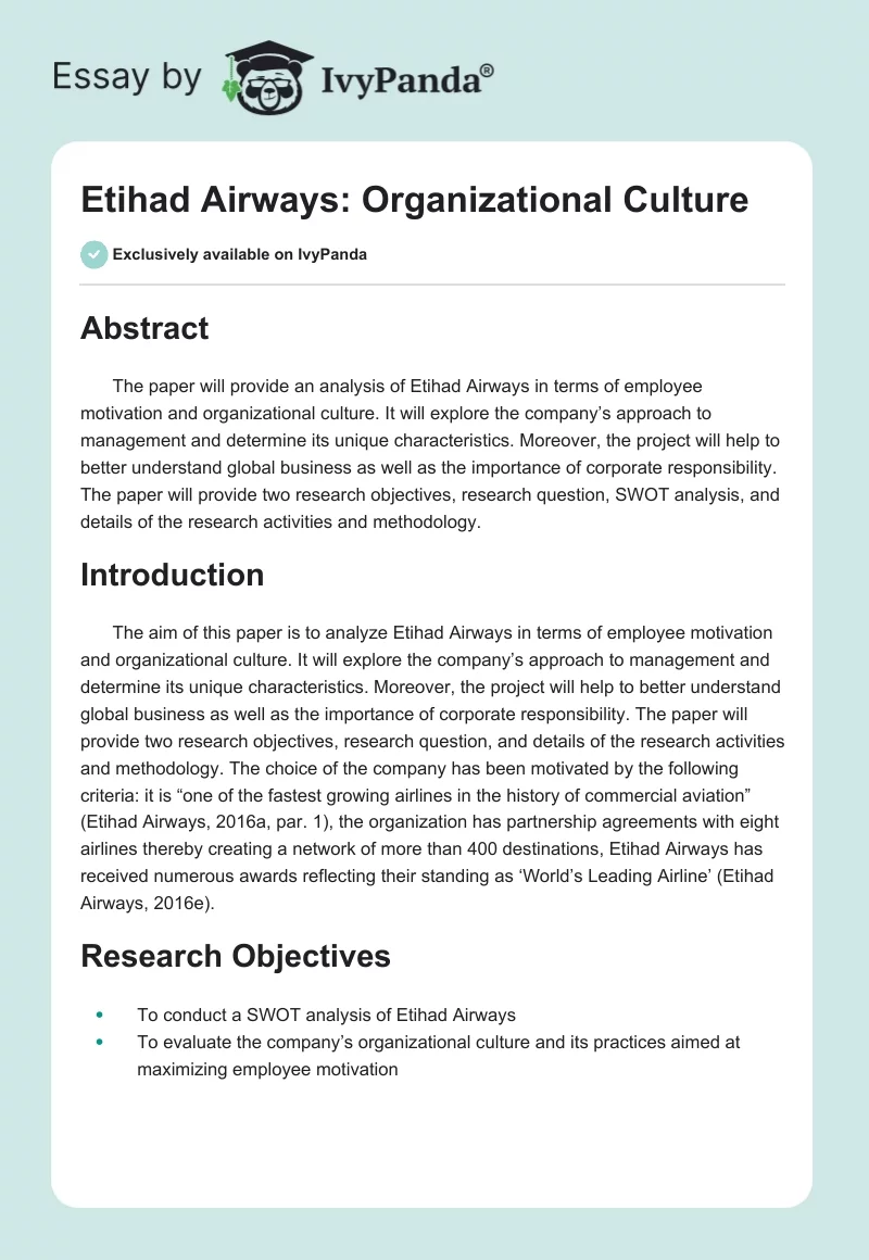 Etihad Airways: Organizational Culture. Page 1