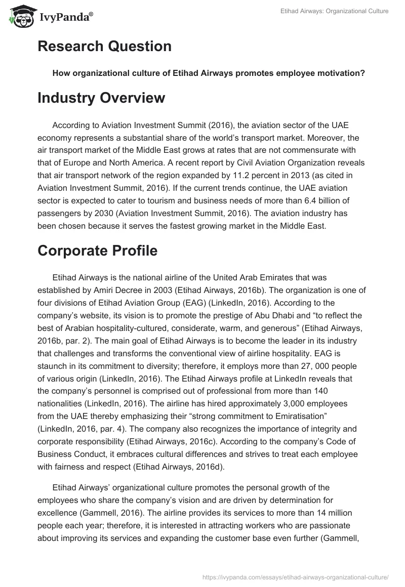 Etihad Airways: Organizational Culture. Page 2
