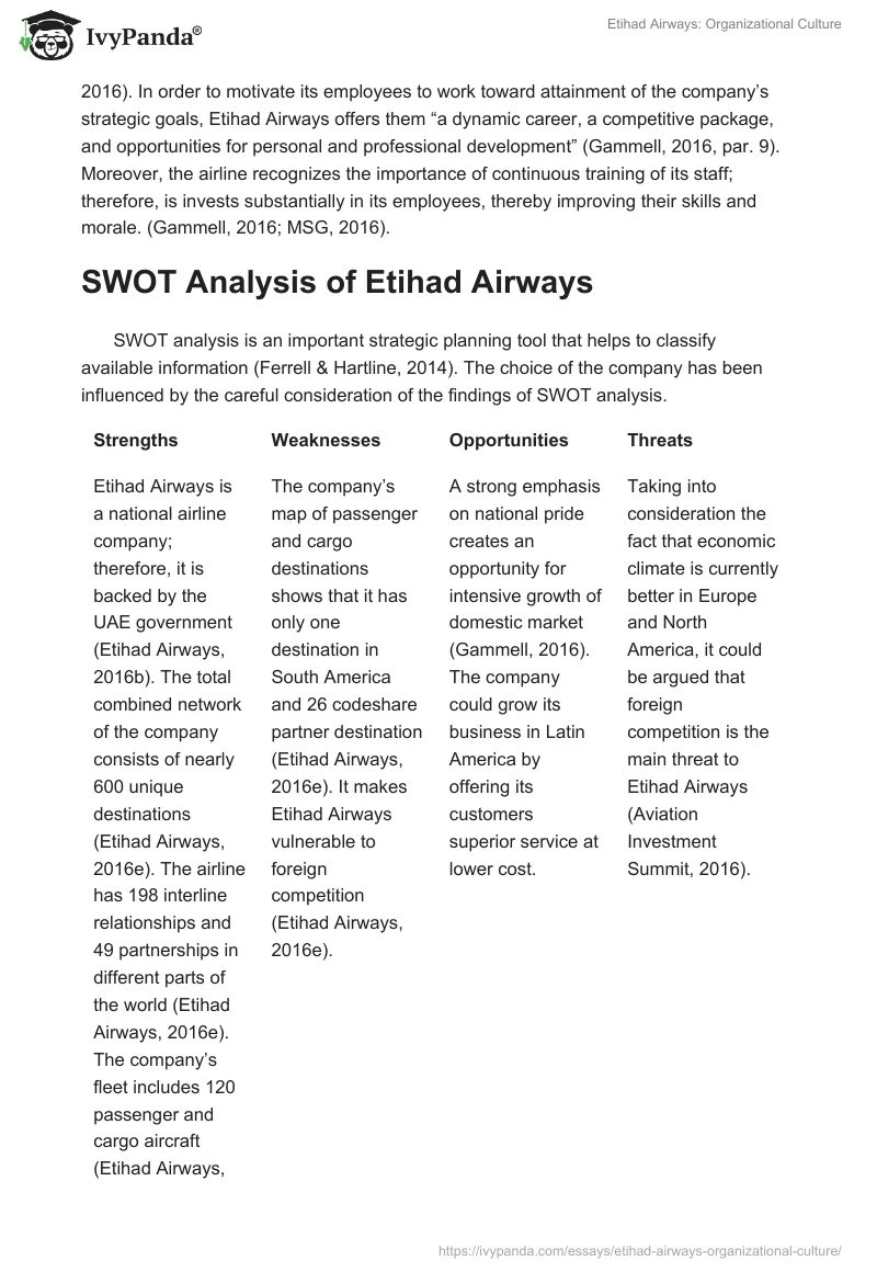Etihad Airways: Organizational Culture. Page 3