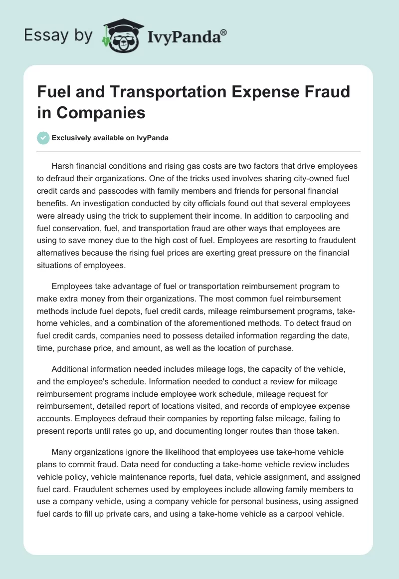 Fuel and Transportation Expense Fraud in Companies. Page 1