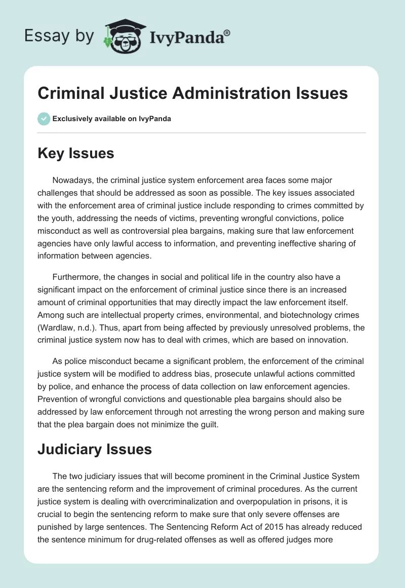 Criminal Justice Administration Issues. Page 1