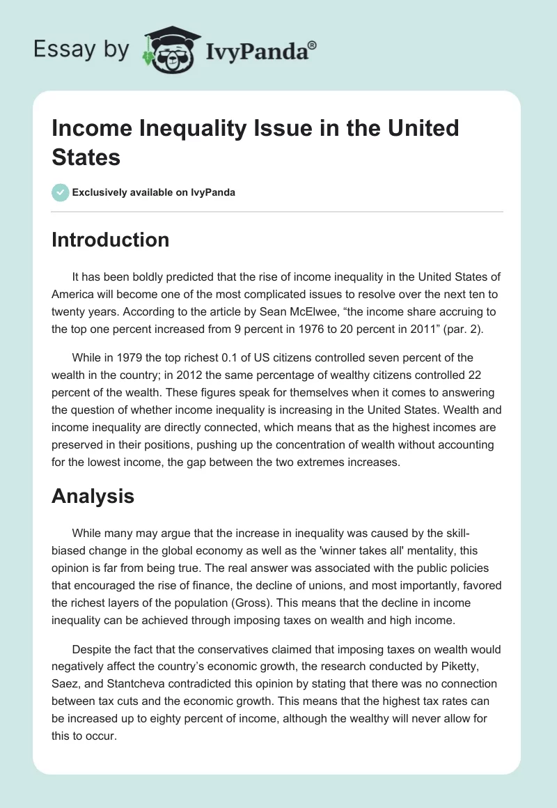 Income Inequality Issue in the United States. Page 1