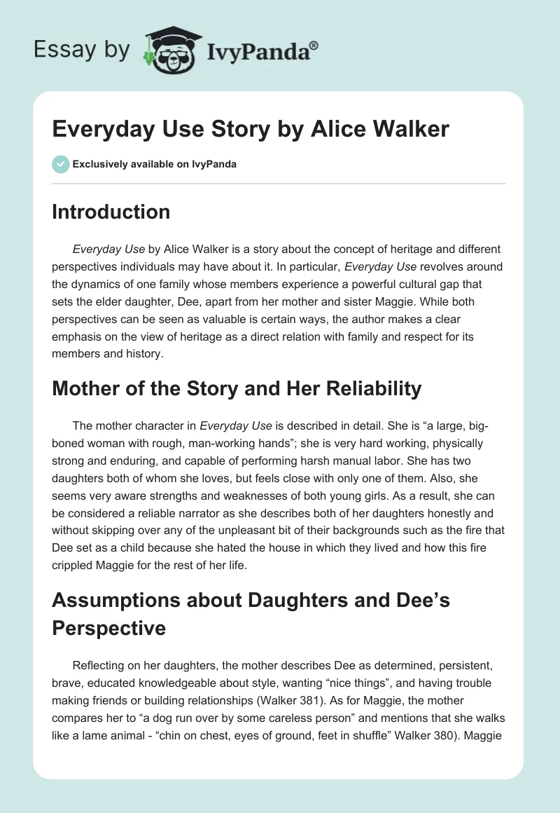"Everyday Use" Story by Alice Walker. Page 1
