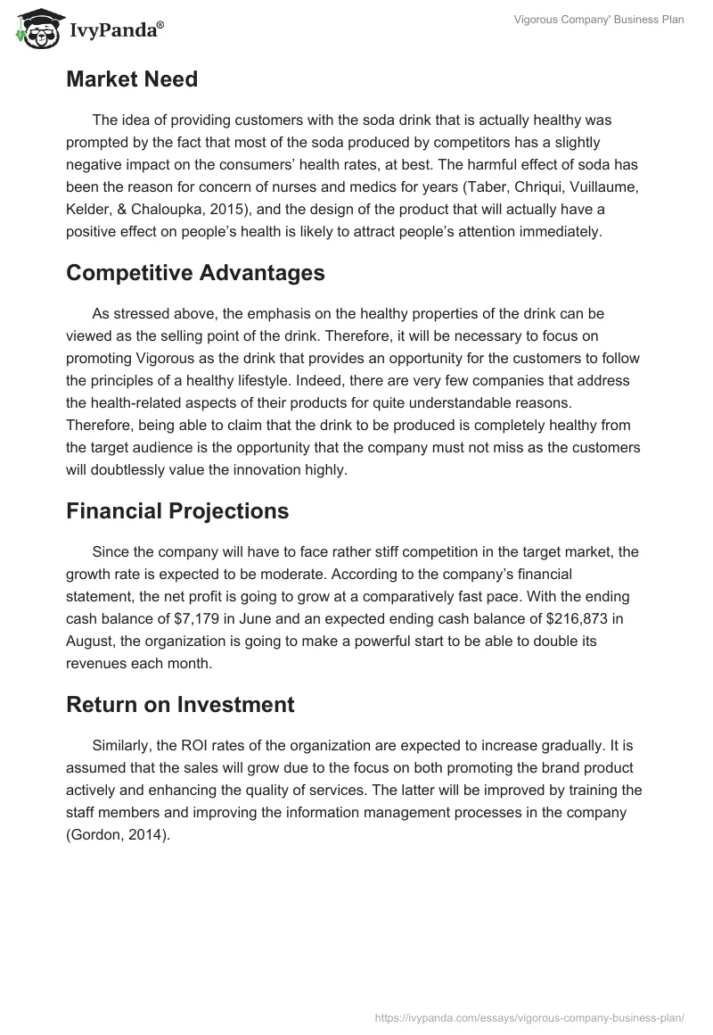 Vigorous Company' Business Plan. Page 2